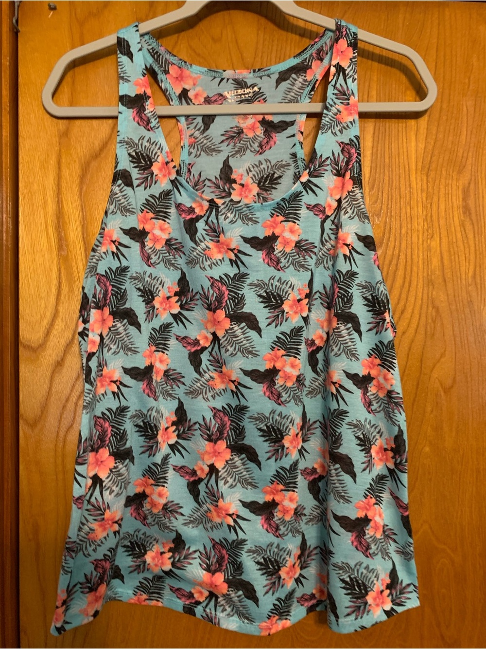 Tropical Floral Racerback Tank - Turquoise & Coral Arizona xl